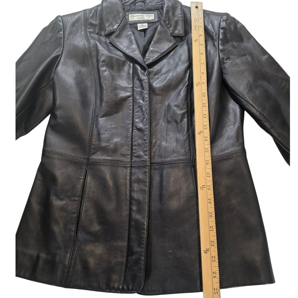 VTG 90s Minimalist Preston & York Leather Blazer‎ Jacket Petite Small Lambskin - Picture 13 of 15